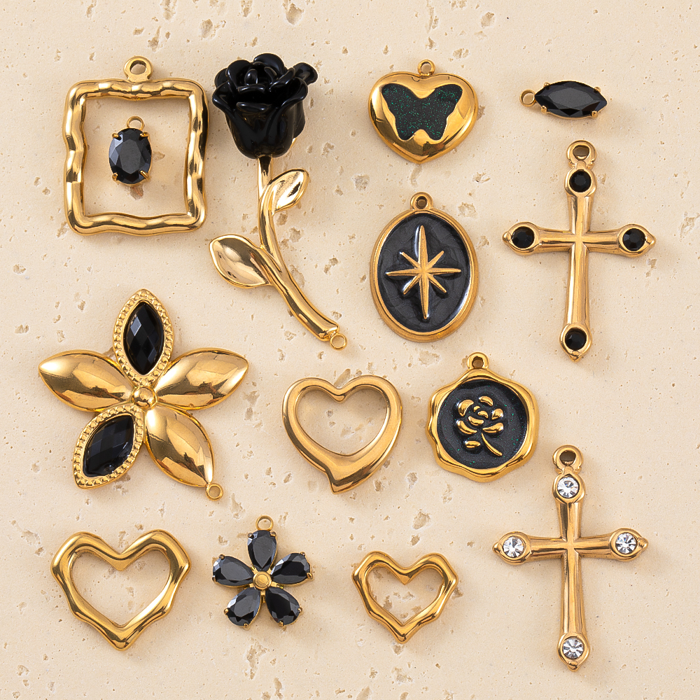 Embellishment Crafts - 2pcs Stainless Steel Flower Cross Pendants