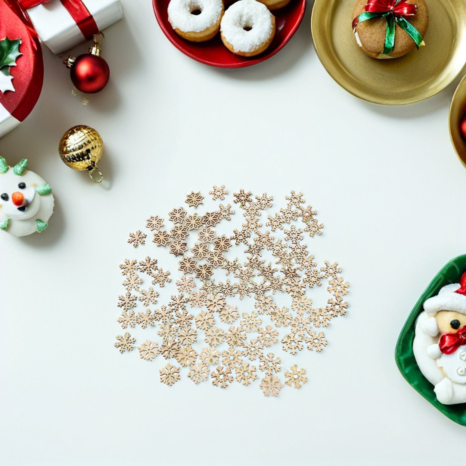 Christmas Craft Embellishment - 100Pcs Mini Wood Snowflake Cutouts Unfinished
