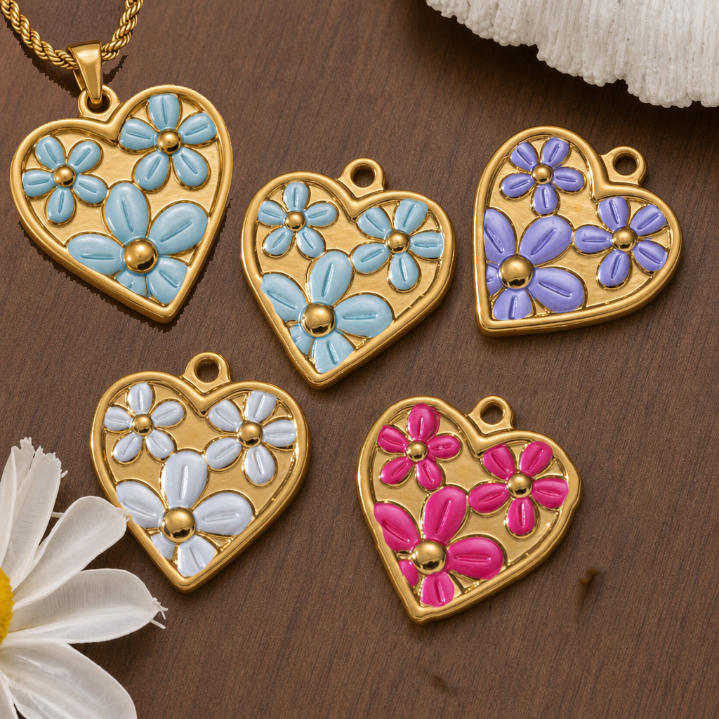 Embellishment Crafts - 2pcs Stainless Steel Enamel Heart Flower