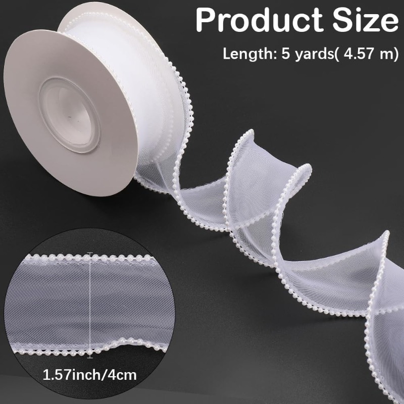 5 Yards White Faux Pearl Edge  - огляд і ціна Organza Ribbon Spool