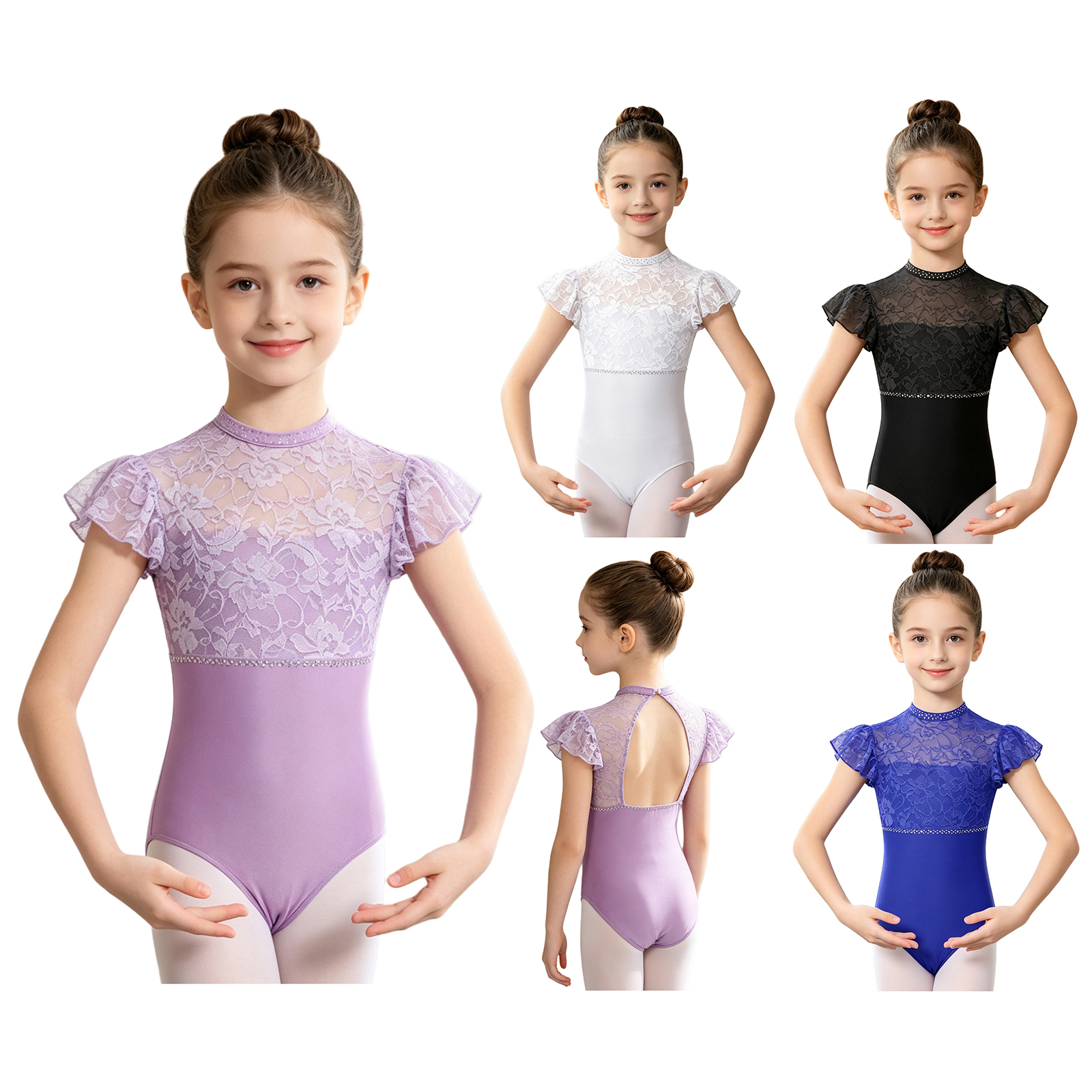 Kids Girls Ballet Dance Leotar - огляд і ціна Rhinestone Banding Trim