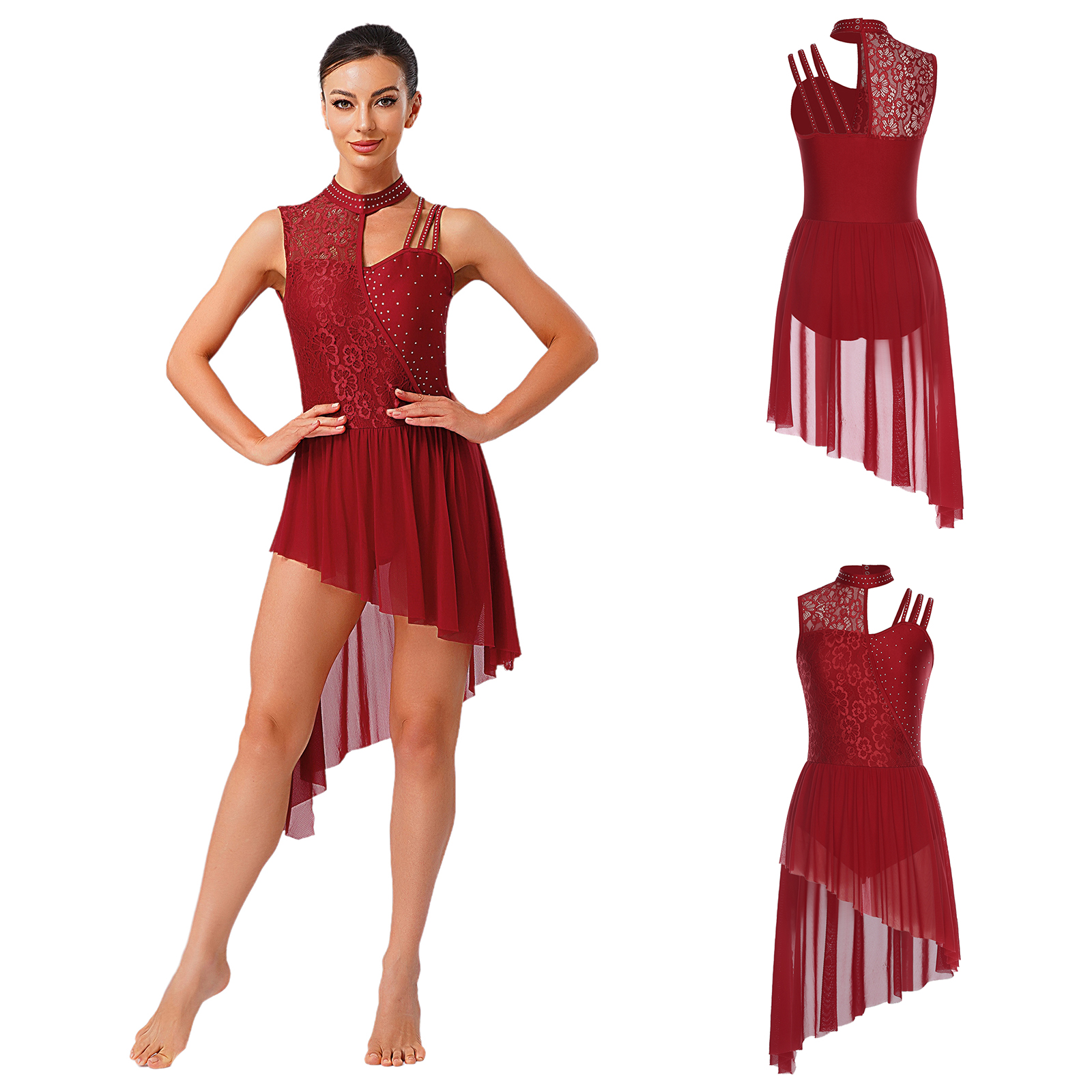 Women Lyrical Dance Dress Flor - огляд і ціна Rhinestone Banding Trim