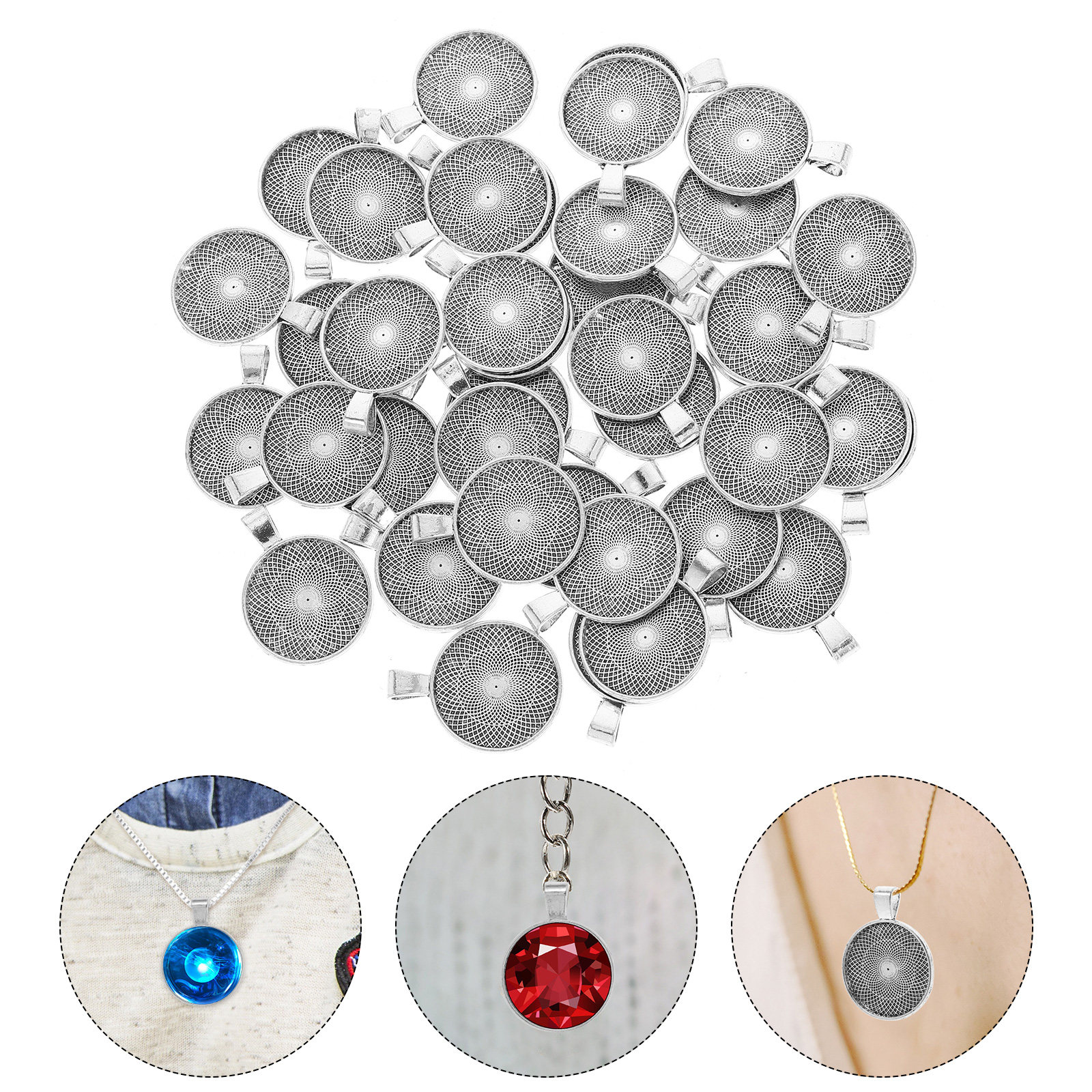 40Pcs Round Pendant Bezels Fla - огляд і ціна Embellishment Crafts
