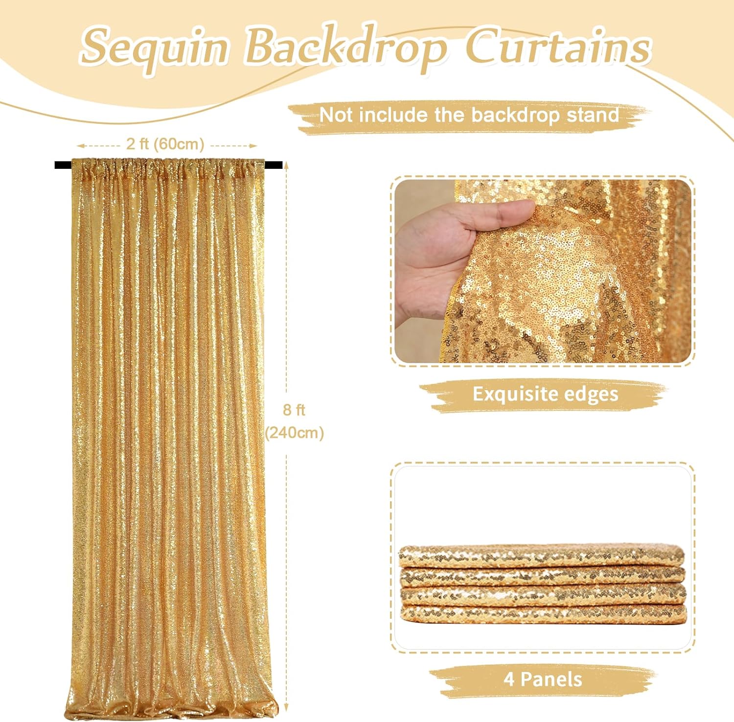 2×8FT-4PCS Gold Sequin Backdro - огляд і ціна Sequin Fabric Panel