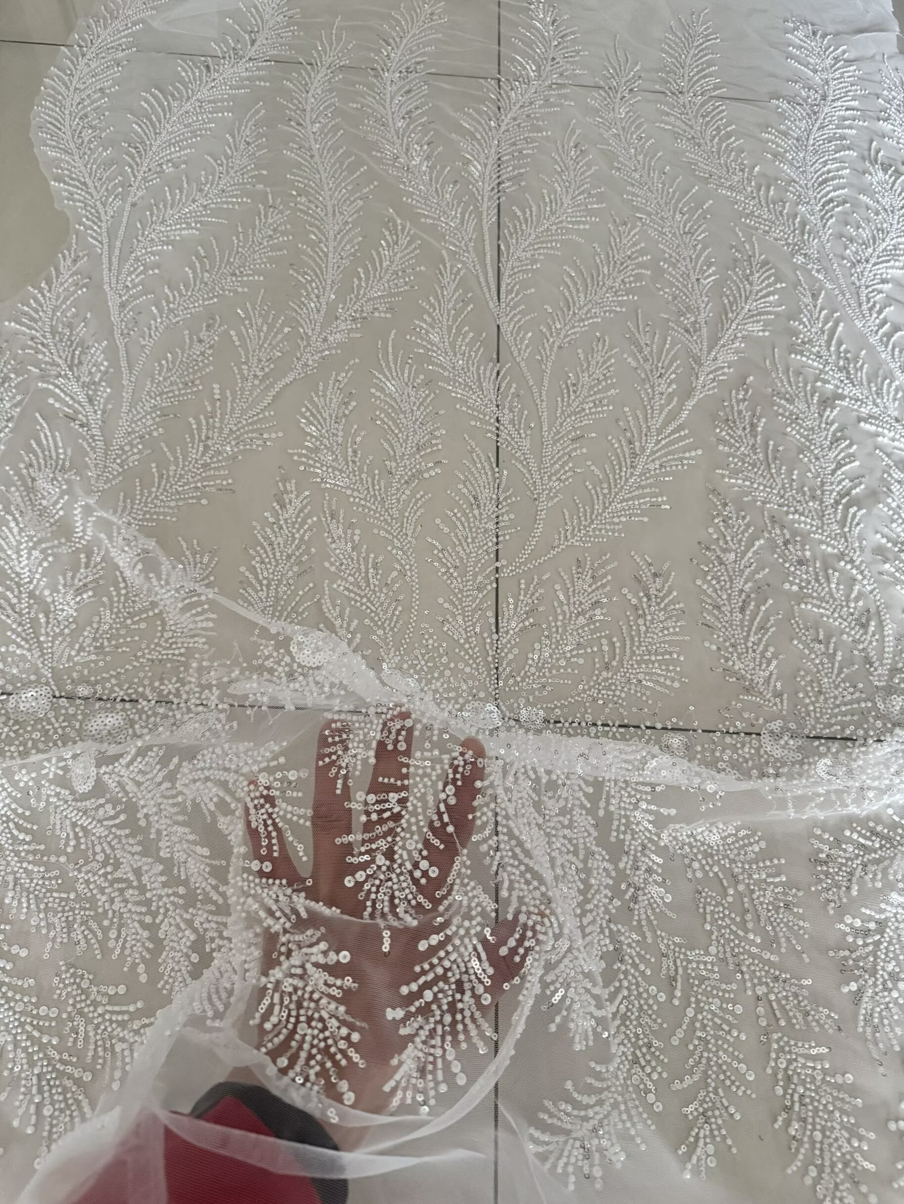 White Beaded Pearl Crystal Seq - огляд і ціна Crystal Mesh Fabric